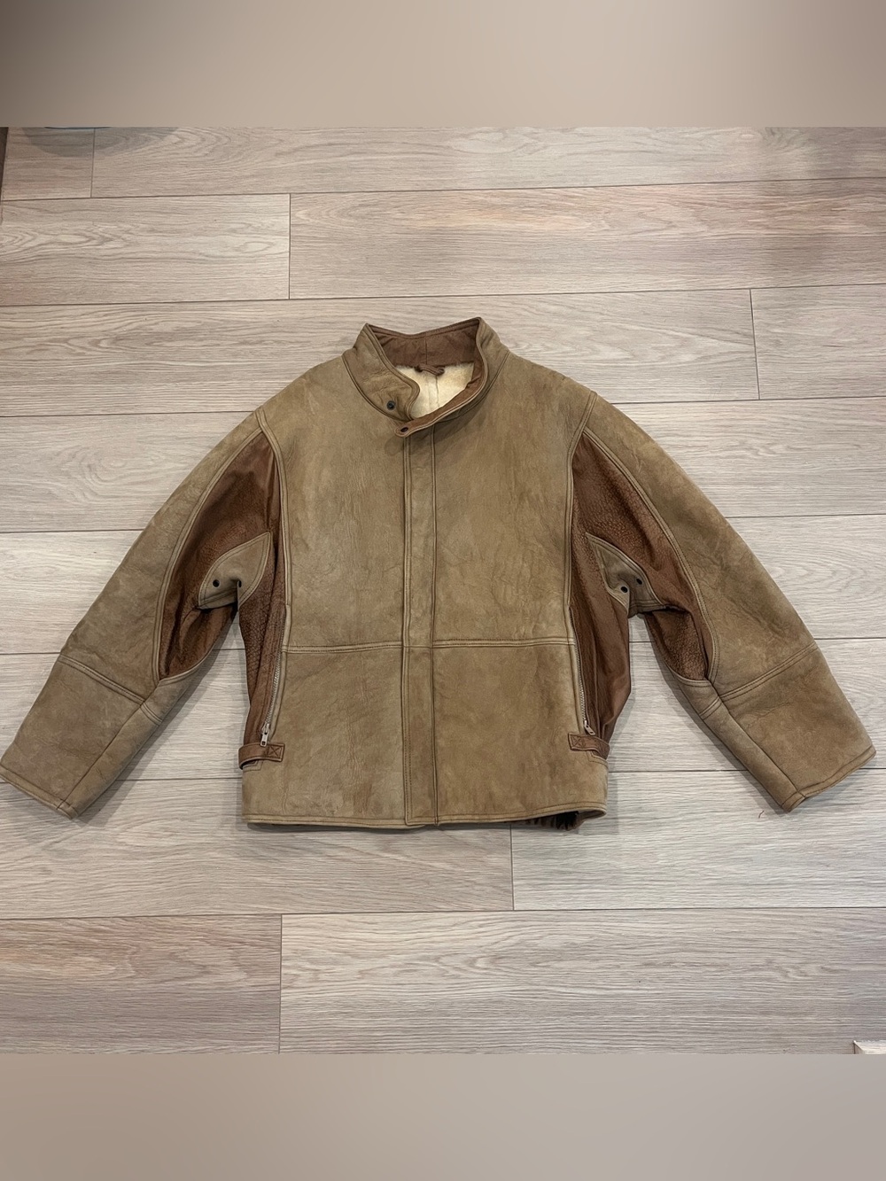 Vintage Knight Tailors Brown Shearling Suede Leather Aviator Jacket Mens L